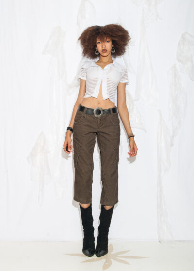 Vintage Y2K Cargo Capri Trousers in Brown Corduroy