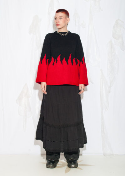 Vintage 90s Flame Hand-Knit Jumper in Red and Black