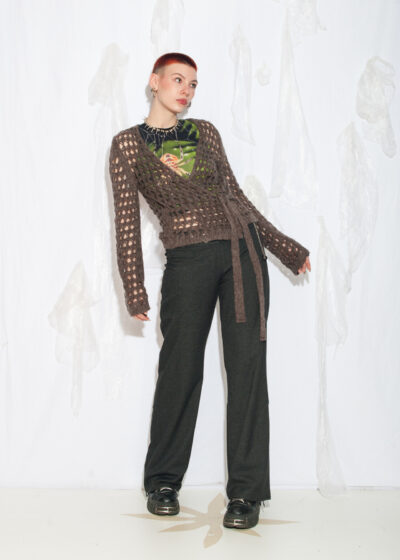 Vintage Y2K Fishnet Knit Cardigan in Brown
