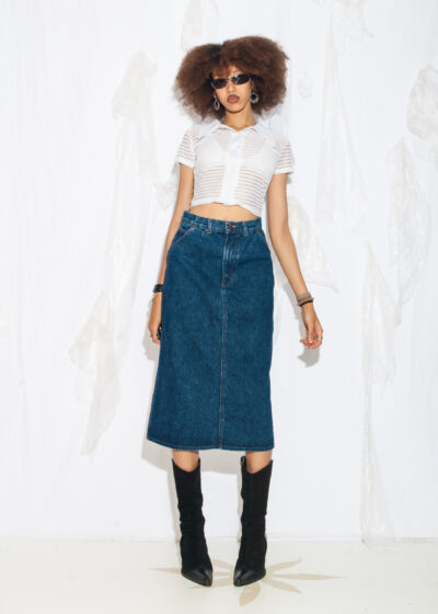 Vintage 90s Wrangler Midi Skirt in Indigo Blue
