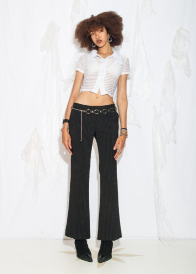 Vintage Y2K Pinstriped Flare Trousers in Black