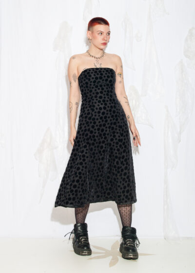 Vintage Y2K Silk Blend Dress with Velvet Polka Dots