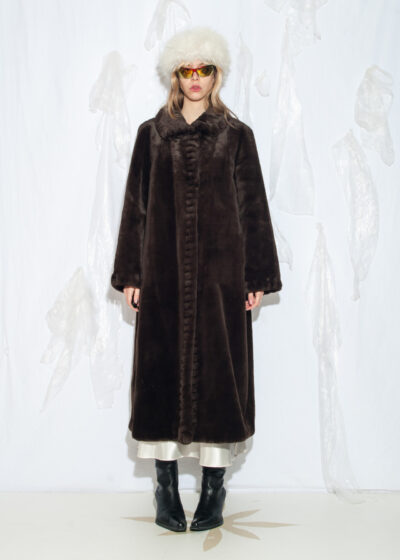 Vintage 80s Faux Fur Maxi Coat in Brown