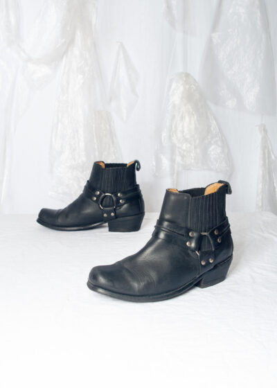 Vintage 90s Leather Biker Boots in Black