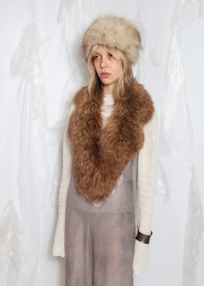 Vintage 70s Real Fur Shawl Collar in Brown