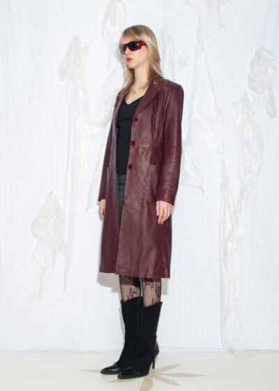 Vintage Y2K Leather Coat in Maroon