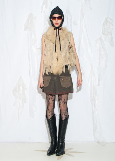 Vintage Y2K Real Fur Vest in Beige