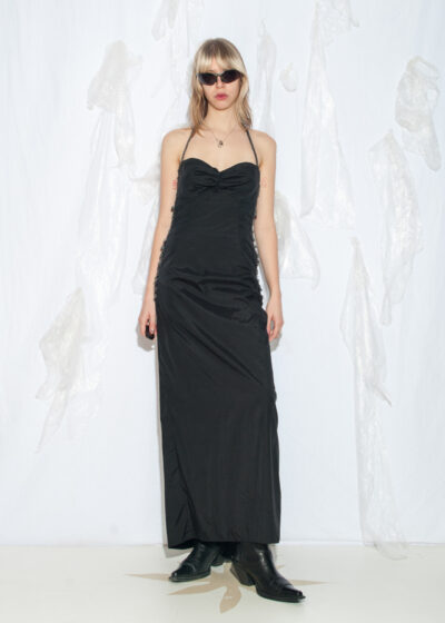 Vintage Y2K Lace Up Maxi Dress in Black