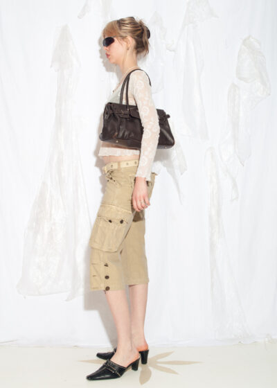 Vintage Y2K Cargo Capri Pants in Beige