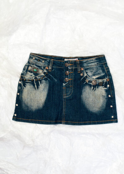 Vintage Y2K Mini Skirt in Stonewashed Blue Denim