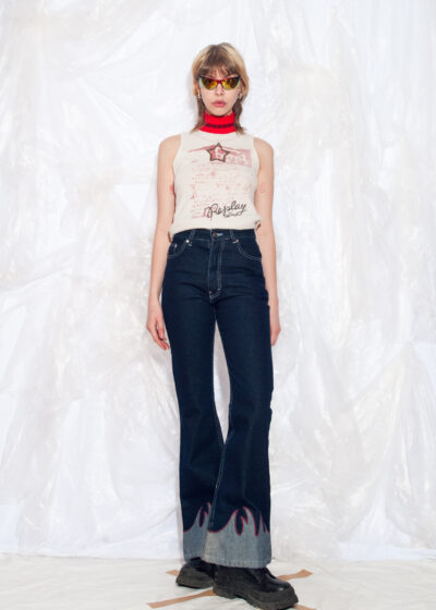 Vintage Y2K UFO Jeans in Blue with Flame Detail