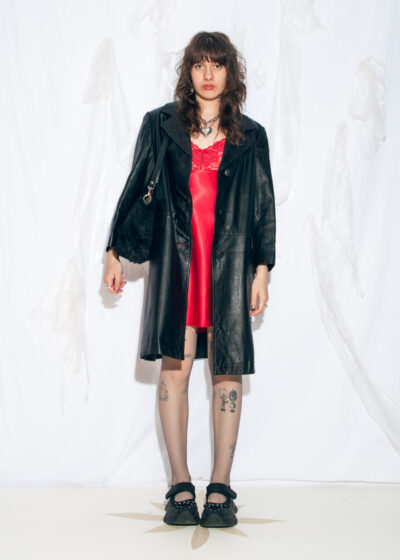 Vintage 90s Real Leather Coat in Black