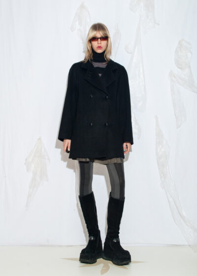 Vintage wool coat 80s minimalist black grunge winter jacket