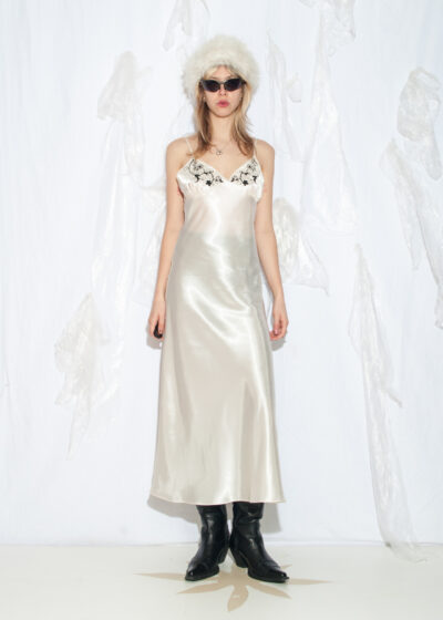 Vintage Y2K Satin Maxi Dress in Beige