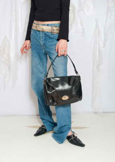 Vintage 60s Mod Faux Leather Handbag in Black