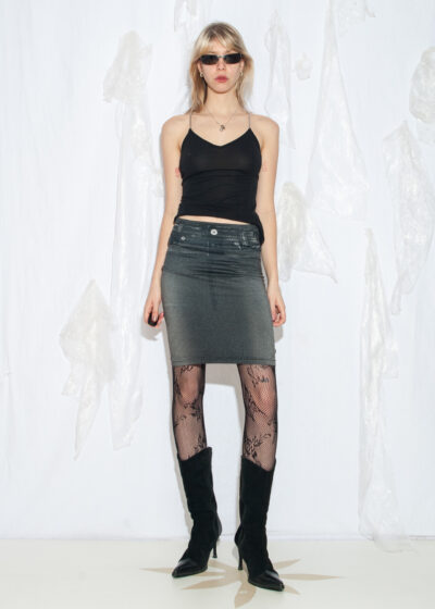 Vintage Y2K Faux Denim Tube Skirt in Grey