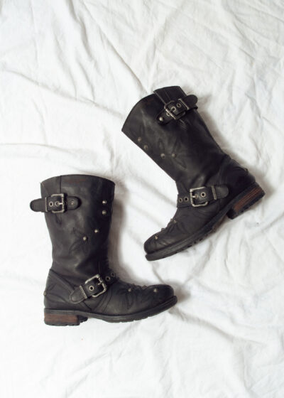 Vintage Y2K Replay Leather Biker Boots in Black