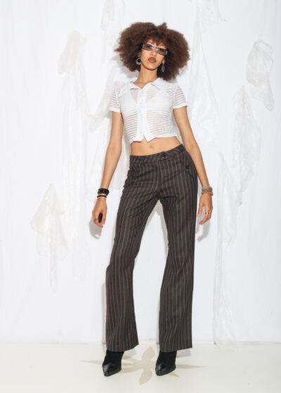 Vintage Y2K Pinstriped Flare Trousers in Brown