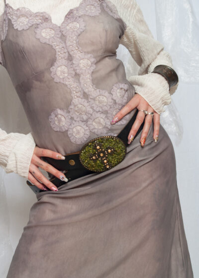 Vintage Y2K Leather Belt with Rhinestone Crucifix Buckle