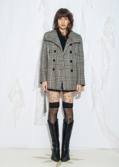 Vintage 90s Houndstooth Plaid Coat in Grey