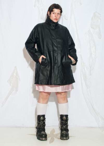 Vintage 90s Oversized Leather Coat in Black