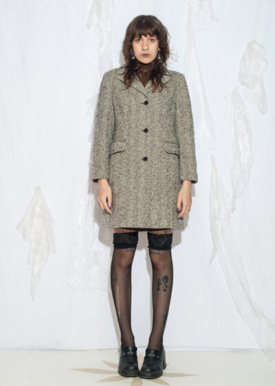 Vintage Y2K Isalezzi Chevron Coat in Beige Wool Blend