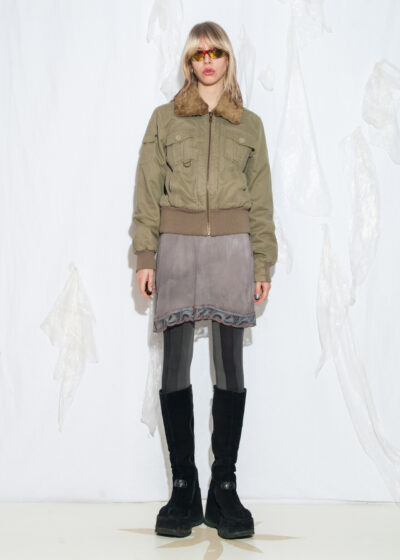 Vintage Y2K Bomber Jacket in Khaki Cotton