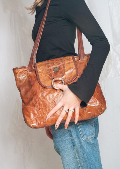 Vintage Y2K Okay Sac Leather Patchwork Bag in Brown