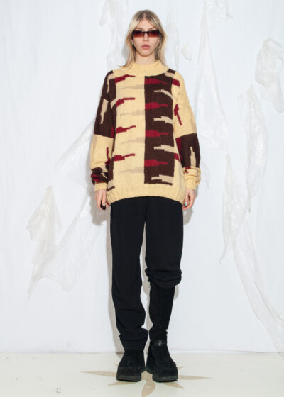 Vintage 80s Hand-Knitted Wool Jumper in Yellow