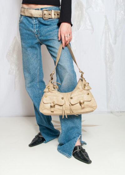 Vintage Y2K Nardini Faux Leather Shoulder Bag in Beige