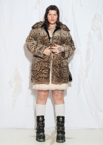 Vintage 90s Reversible Faux Fur Leopard Coat in Beige and Black