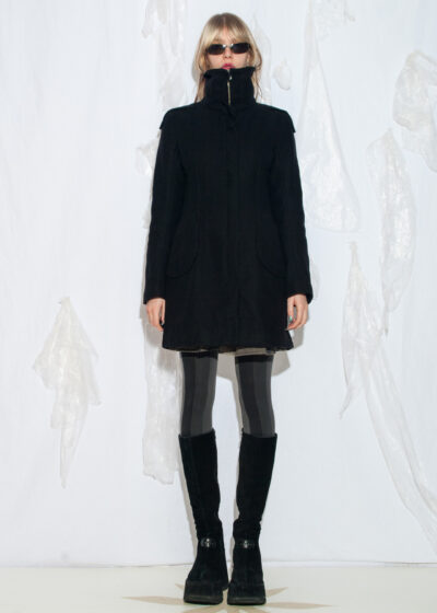Vintage Y2K Minimalist Wool Coat in Black