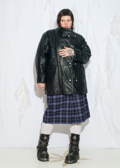 Vintage 80s Chunky Leather Coat in Black