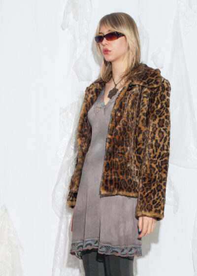 Vintage 90s Faux Fur Jacket in Brown Leopard