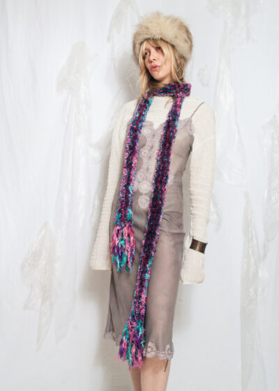 Vintage Y2K Furry Long Skinny Scarf in Pink and Purple