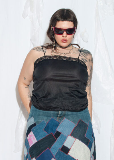 Vintage 80s Lace Slip Top in Black