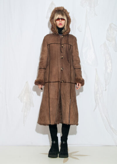 Vintage 90s Shearling Coat in Brown