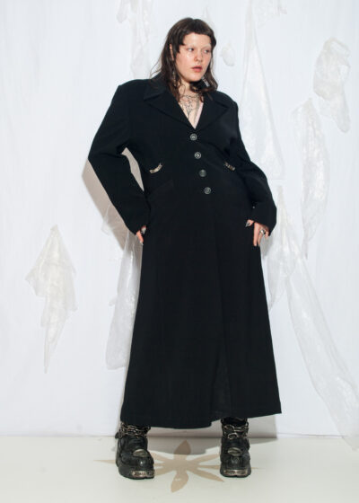 Vintage 90s Fitted Coat with Chain Detail in Black