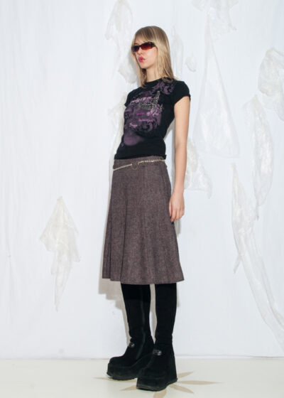 Vintage Y2K Wool Midi Skirt in Purple