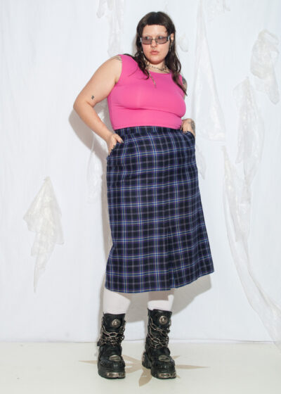 Vintage 90s Debenhams Plaid Wool Skirt in Purple