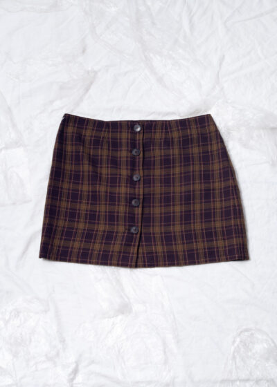 Vintage 90s Plaid Mini Skirt in Purple Brown