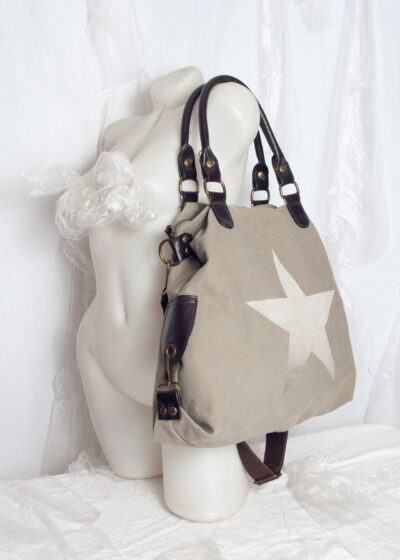 Vintage Y2K Star Print Hobo Bag in Grey Green
