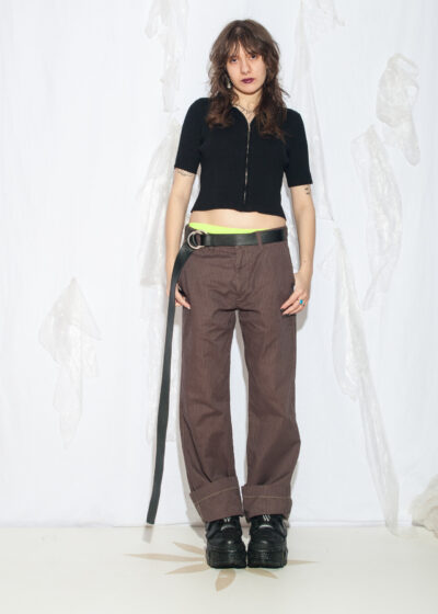 Vintage Y2K Dockers Pinstriped Trousers in Brown Cotton