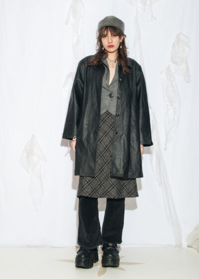 Vintage Y2K Oversized Leather Coat in Black