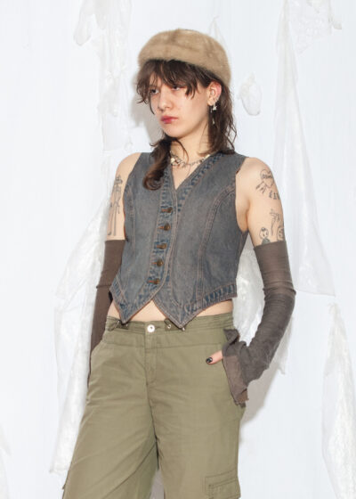 Reworked Vintage 80s Denim Vest in Mud Wash Blue