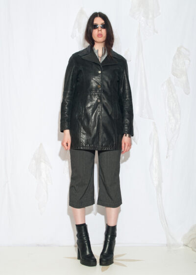 Vintage Y2K Leather Blazer Coat in Black
