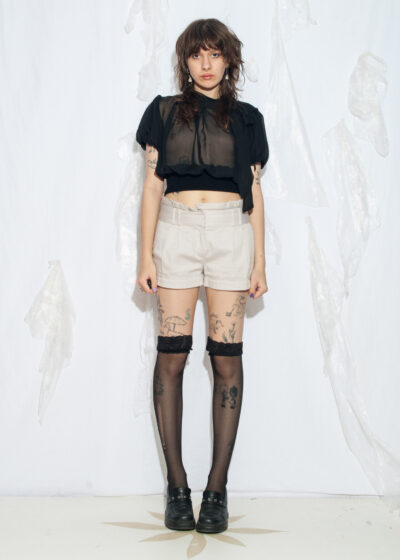 Vintage Y2K Sheer Office Blouse in Black with Bow