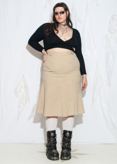 Vintage Y2K Office Siren Midi Skirt in Beige