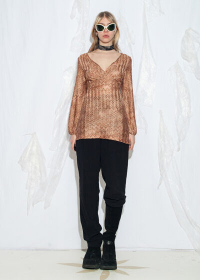 Vintage Y2K Shiny Tunic Top in Brown