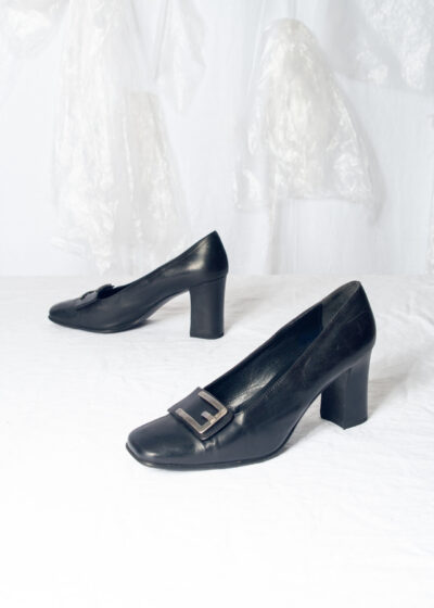 Vintage 80s Antonio Eboli Leather High-Heel Shoes in Black